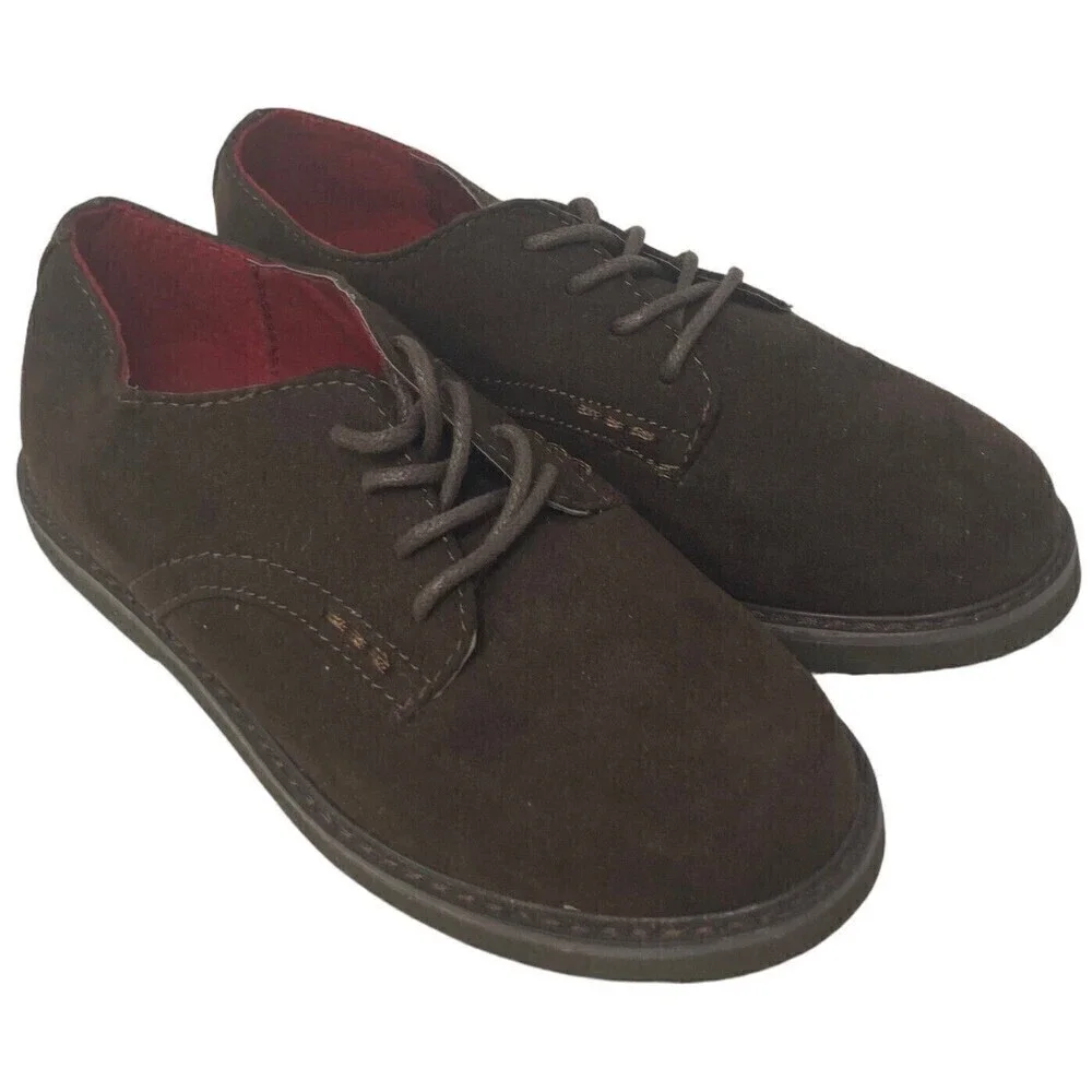 NEW Cole Haan Lil Shane Boys Size 12 US Cognac Brown Faux Suede Oxfords 30 EU